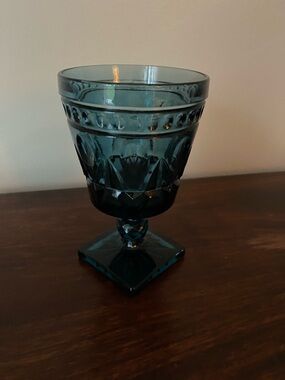 Indiana Glass • Colony Park Lane • Teal Cut-Style Goblet Glass